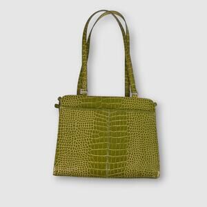 Y2k Vintage Liz Claiborne Green Croc-Embossed Shoulder Bag